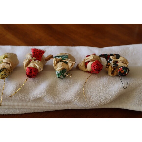 Lot of 8 Vintage Cornhusk Doll Ornaments Holiday Christmas Woman Rustic 4.2" - Picture 7 of 12